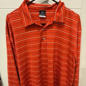 Nike Golf Dri-Fit UV Active Long Sleeve Striped Orange Polo Men’s Size Large